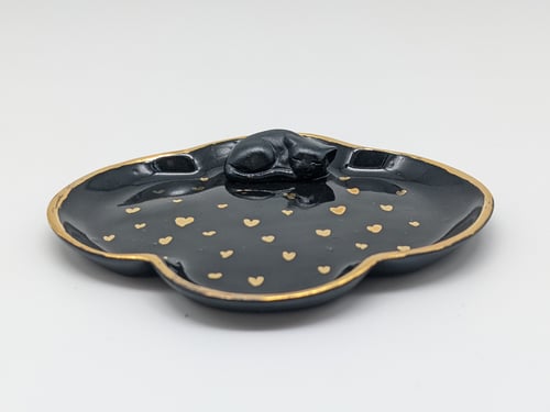 Image of Black and Gold Hearts Cat Ring Dish 