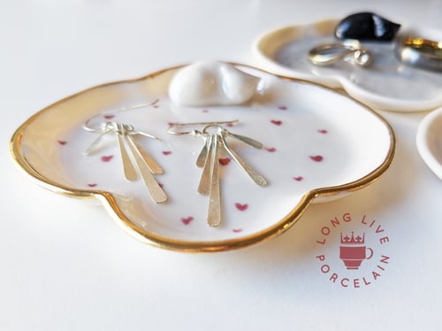 Image of Red Hearts Cat Ring Dish with 18k Gold Rim