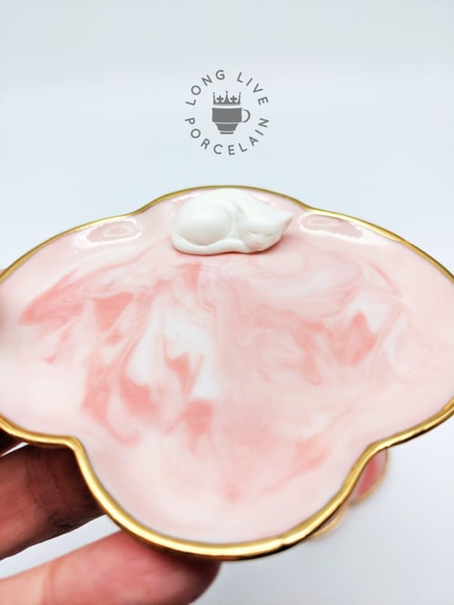 Image of Pink Marble 18k Gold Cat Ring Dish