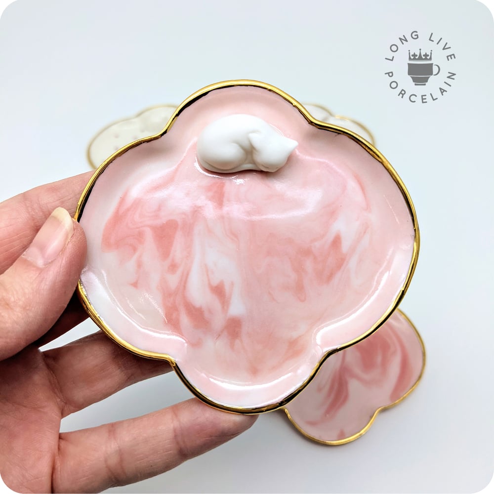 Image of Pink Marble 18k Gold Cat Ring Dish