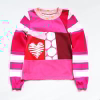 Image 1 of magenta pink patchwork heart 8/10 LONGSLEEVEd COURTNEYCOURTNEY VALENTINES DAY TOP