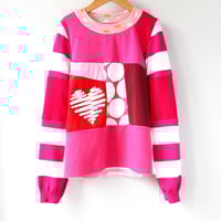Image 2 of magenta pink patchwork heart 8/10 LONGSLEEVEd COURTNEYCOURTNEY VALENTINES DAY TOP