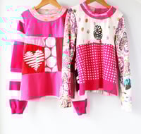 Image 3 of magenta pink patchwork heart 8/10 LONGSLEEVEd COURTNEYCOURTNEY VALENTINES DAY TOP
