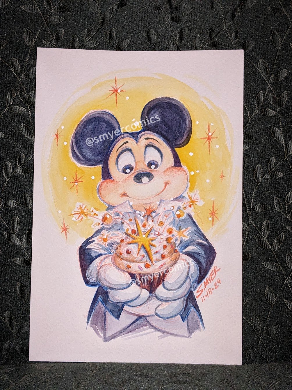 Original Art- 6x9 Watercolor Mickey Mouse 50s Fashion | SMyerComics