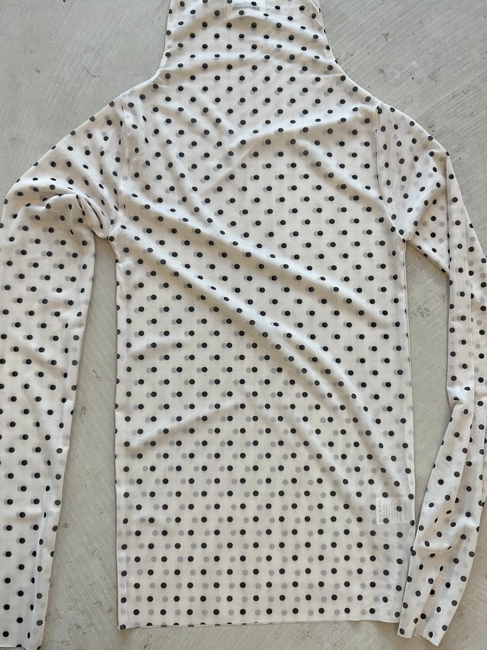 Off white dots high neck long sleeve mesh top