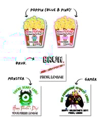 Image 2 of Boy Class Valentine Stickers, Girl Class Valentine Stickers, Bruh., Popcorn