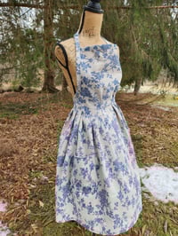 Image 2 of Linen Pinafore Apron in Natural & Blue Floral