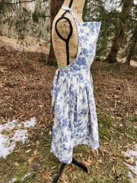 Image 4 of Linen Pinafore Apron in Natural & Blue Floral