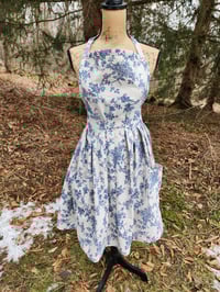 Image 5 of Linen Pinafore Apron in Natural & Blue Floral