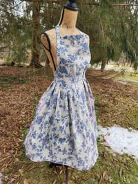 Image 3 of Linen Pinafore Apron in Natural & Blue Floral