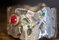 Image 2 of 'crater' - Recycled silver and 9ct gold ring with Ruby, Sapphire and Emerald