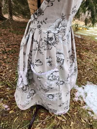 Image 4 of Linen Pinafore Apron in Natural with Black & White Floral 