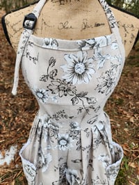 Image 3 of Linen Pinafore Apron in Natural with Black & White Floral 
