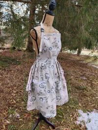 Image 5 of Linen Pinafore Apron in Natural with Black & White Floral 