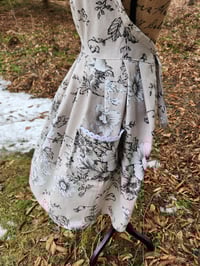 Image 2 of Linen Pinafore Apron in Natural with Black & White Floral 