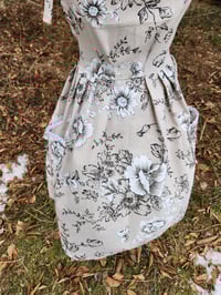 Image 6 of Linen Pinafore Apron in Natural with Black & White Floral 