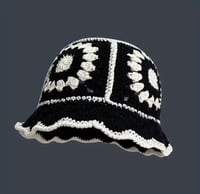 Image 1 of Black & White Crochet Bucket Hat 