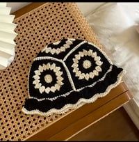 Image 2 of Black & White Crochet Bucket Hat 