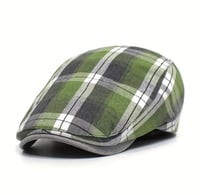 Olive Green Plaid Newsboy Cap