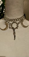 Silver Choker with Crescent Moons & Skeleton