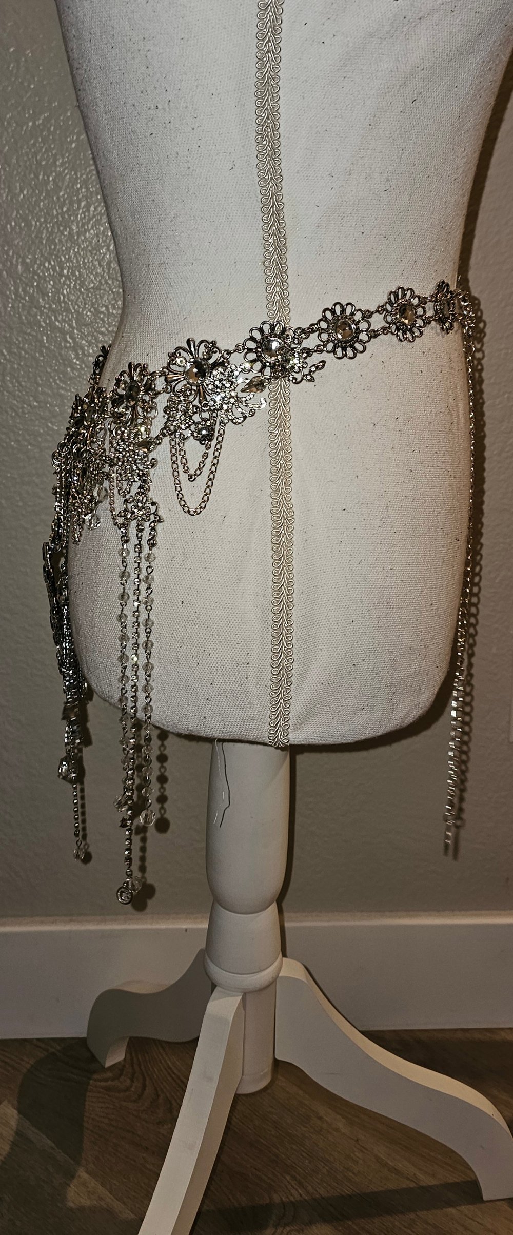 Extravagant Heavy Silver Belt with Rhinestones