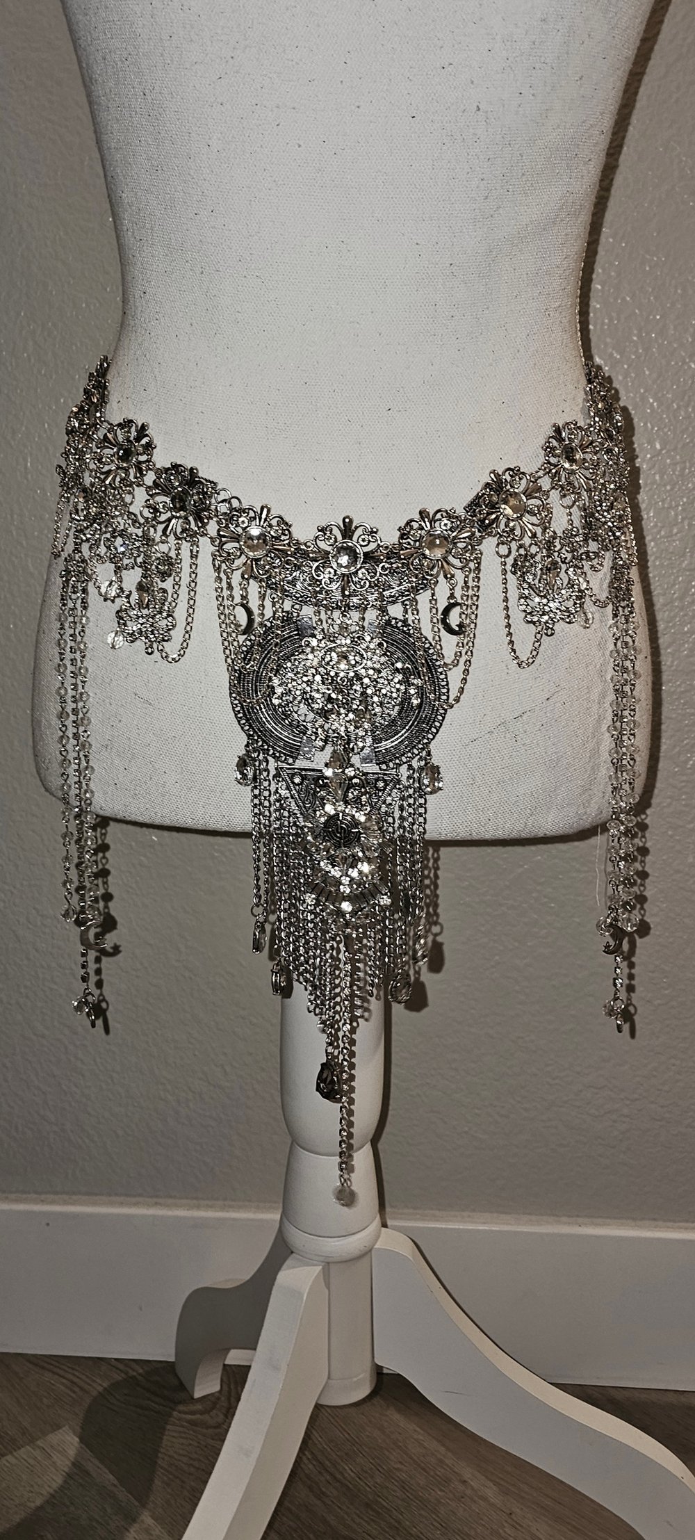 Extravagant Heavy Silver Belt with Rhinestones