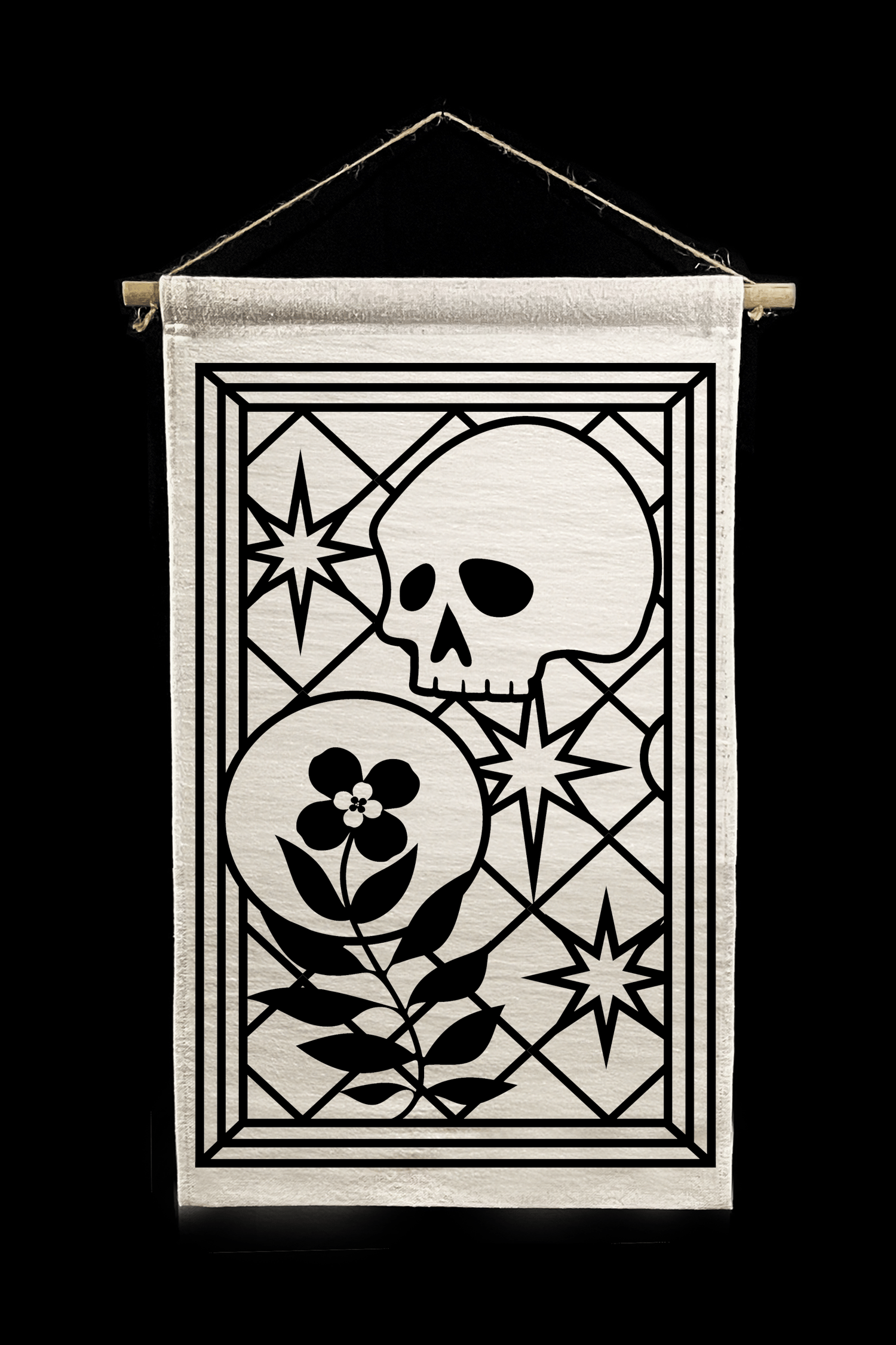 Floral Skull - Stained Glass Pattern - Canvas Tapestry