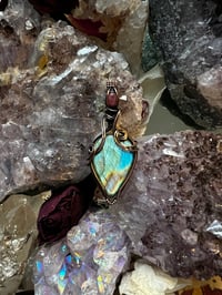 Image 1 of Antique Copper Labradorite with Pink Tourmaline Pendant 