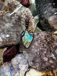 Image 4 of Antique Copper Labradorite with Pink Tourmaline Pendant 