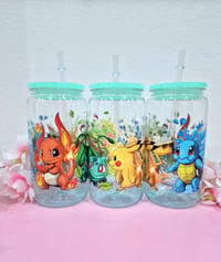 Image 2 of Starterpokemon Gen 1 Part 2 Trinkglas mit Deckel & Strohhalm 16Oz