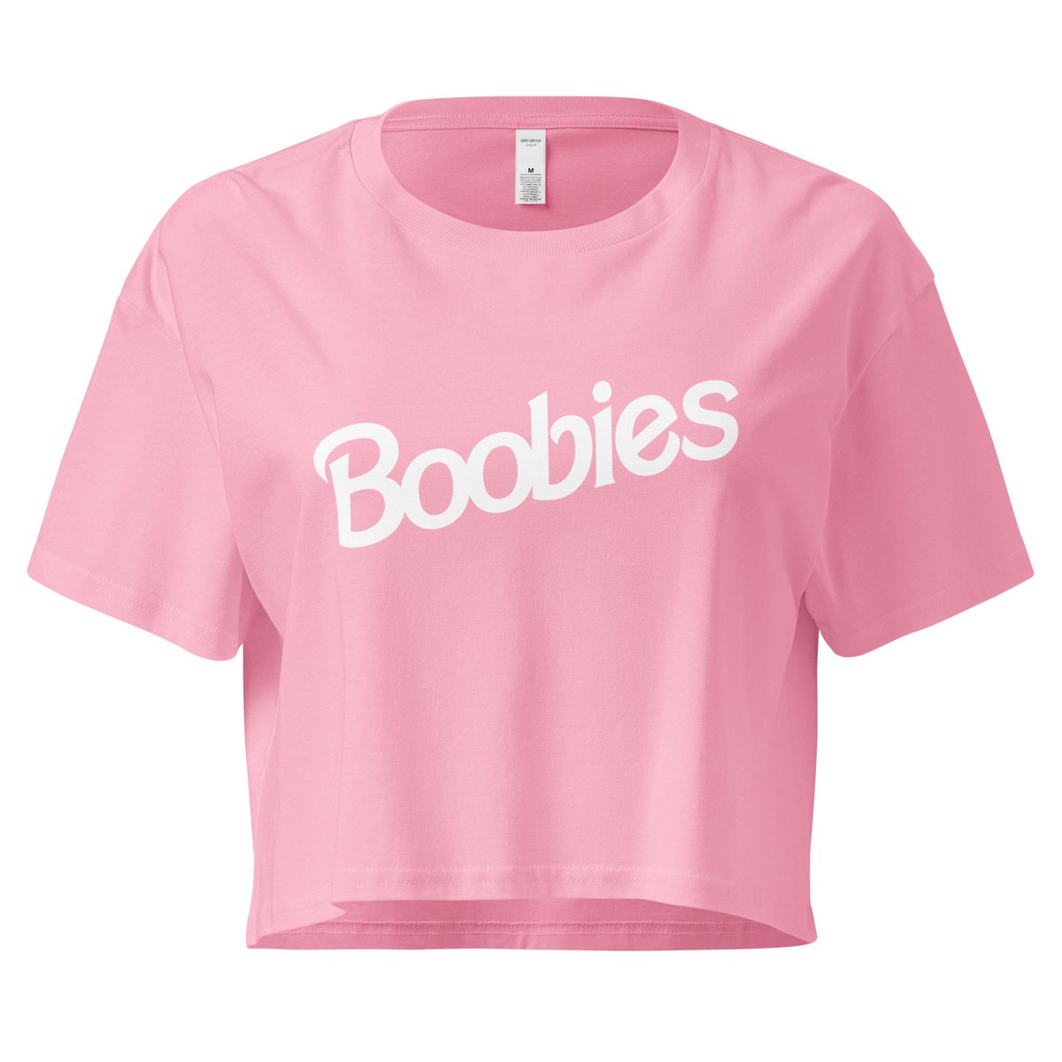 Image of Boobies Pink Crop Top - White Text