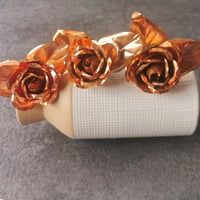 Image 5 of Flame Painted Copper Rose with Silk-Wrapped Stem