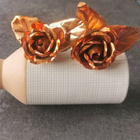 Image 4 of Flame Painted Copper Rose with Silk-Wrapped Stem