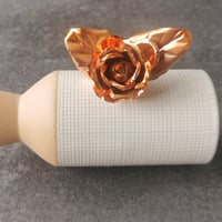 Image 3 of Flame Painted Copper Rose with Silk-Wrapped Stem