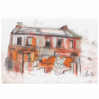 Image 1 of Derelict Building on Maryhill Road with a Goldfish Mural - charcoal and soft pastels 