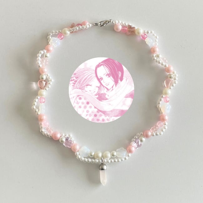 pink swirl coquette crystal necklace