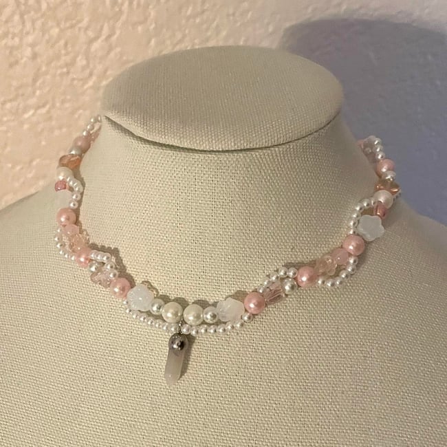 pink swirl coquette crystal necklace