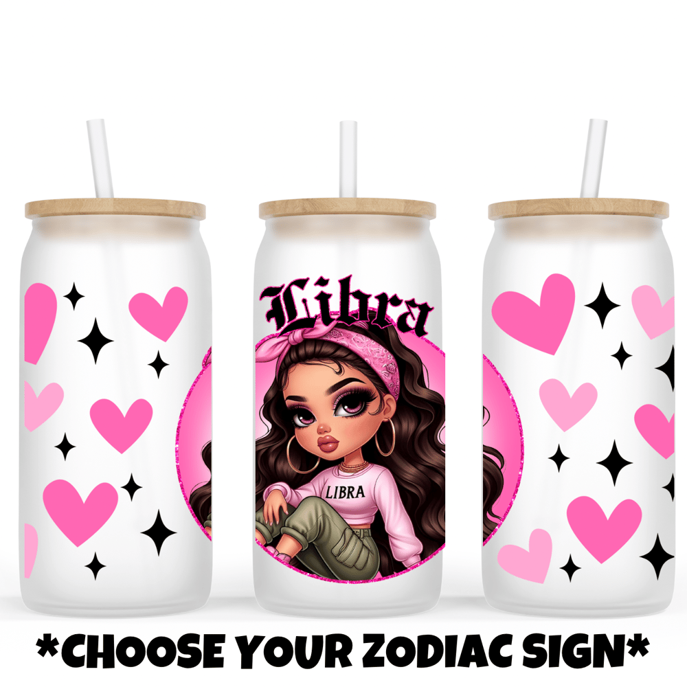 Image of Zodiac Doll (Select Your Zodiac) Glass Cup💖