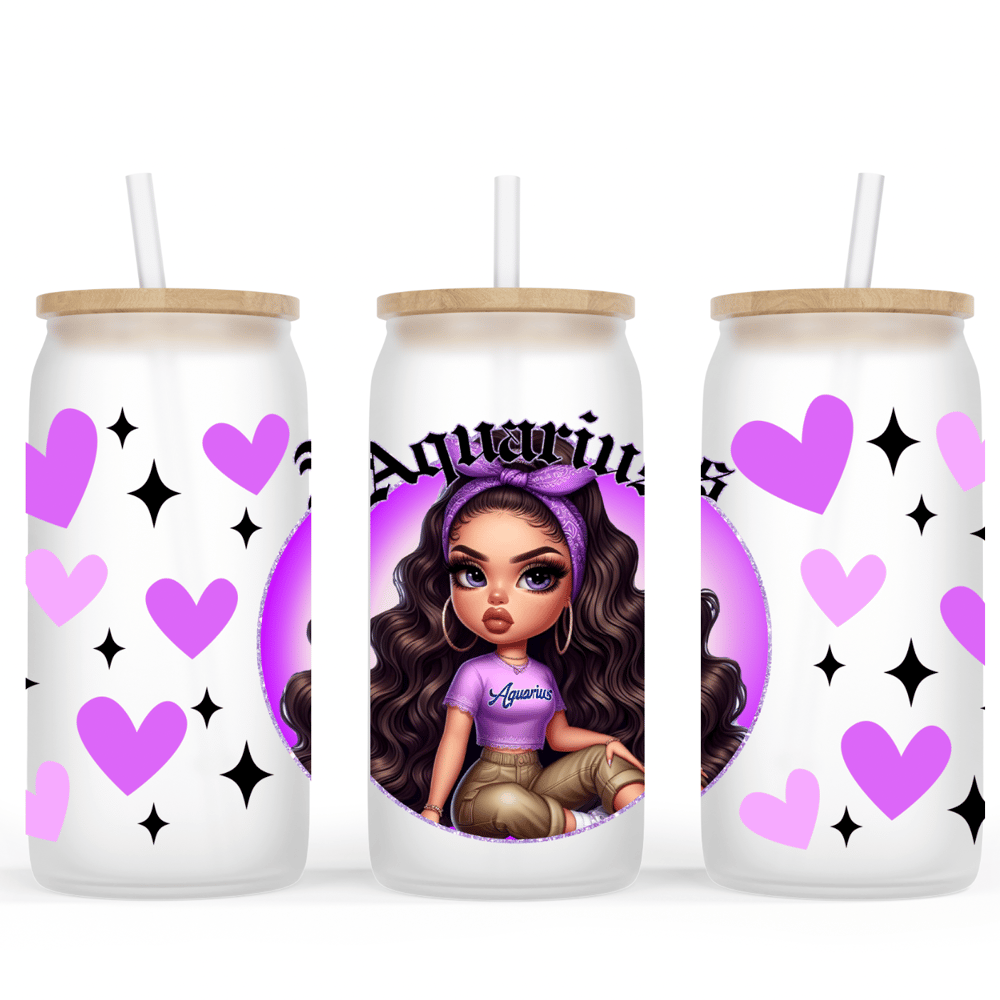 Image of Zodiac Doll (Select Your Zodiac) Glass Cup💖