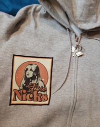 Image 2 of Stevie Nicks front patch hoodie sweatshirt, size XL Light grey full zip hoodie sweatshirt