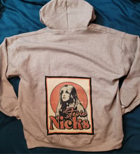 Image 1 of Stevie Nicks front patch hoodie sweatshirt, size XL Light grey full zip hoodie sweatshirt