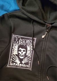 Image 2 of The Misfits zip front patch hoodie sweatshirt, size S. Black full zip hoodie sweatshirt size S