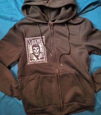 Image 3 of The Misfits zip front patch hoodie sweatshirt, size S. Black full zip hoodie sweatshirt size S