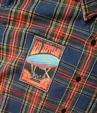 Image 2 of Led Zeppelin Blimp batch patch flannel, L. Repurposed blue, red, green plaid