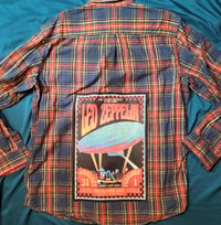 Image 4 of Led Zeppelin Blimp batch patch flannel, L. Repurposed blue, red, green plaid