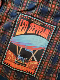 Image 1 of Led Zeppelin Blimp batch patch flannel, L. Repurposed blue, red, green plaid