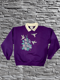 Vintage Morning Sun Floral Hummingbirds Sweater