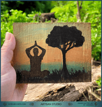 Image 2 of "Serene Harmony" - Hand-Painted Wooden Decoration┃Rustic Wooden Wall Art