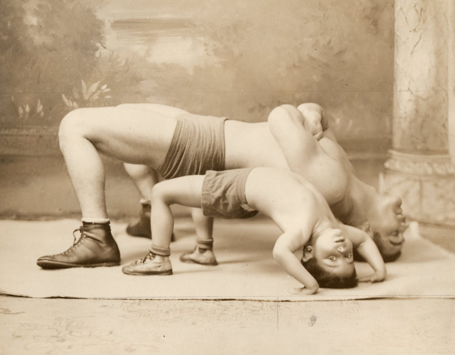 Image of Unknown: acrobatic wrestlers showing their skills, ca. 1935