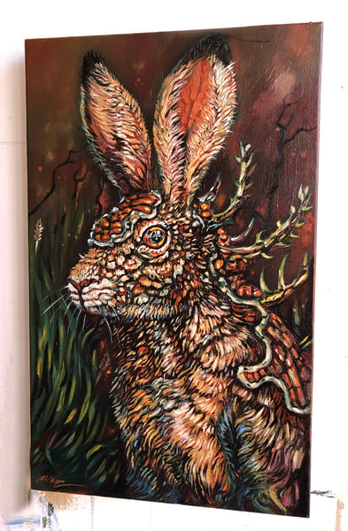 Image of 'Armoured Hare' Original oil painting on canvas 